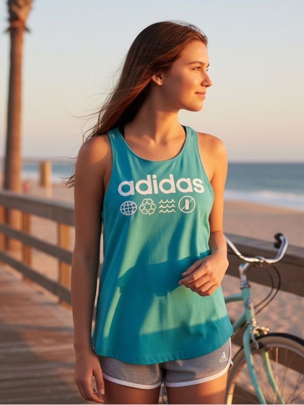 Adidas Teal Graphic Logo Tank Top